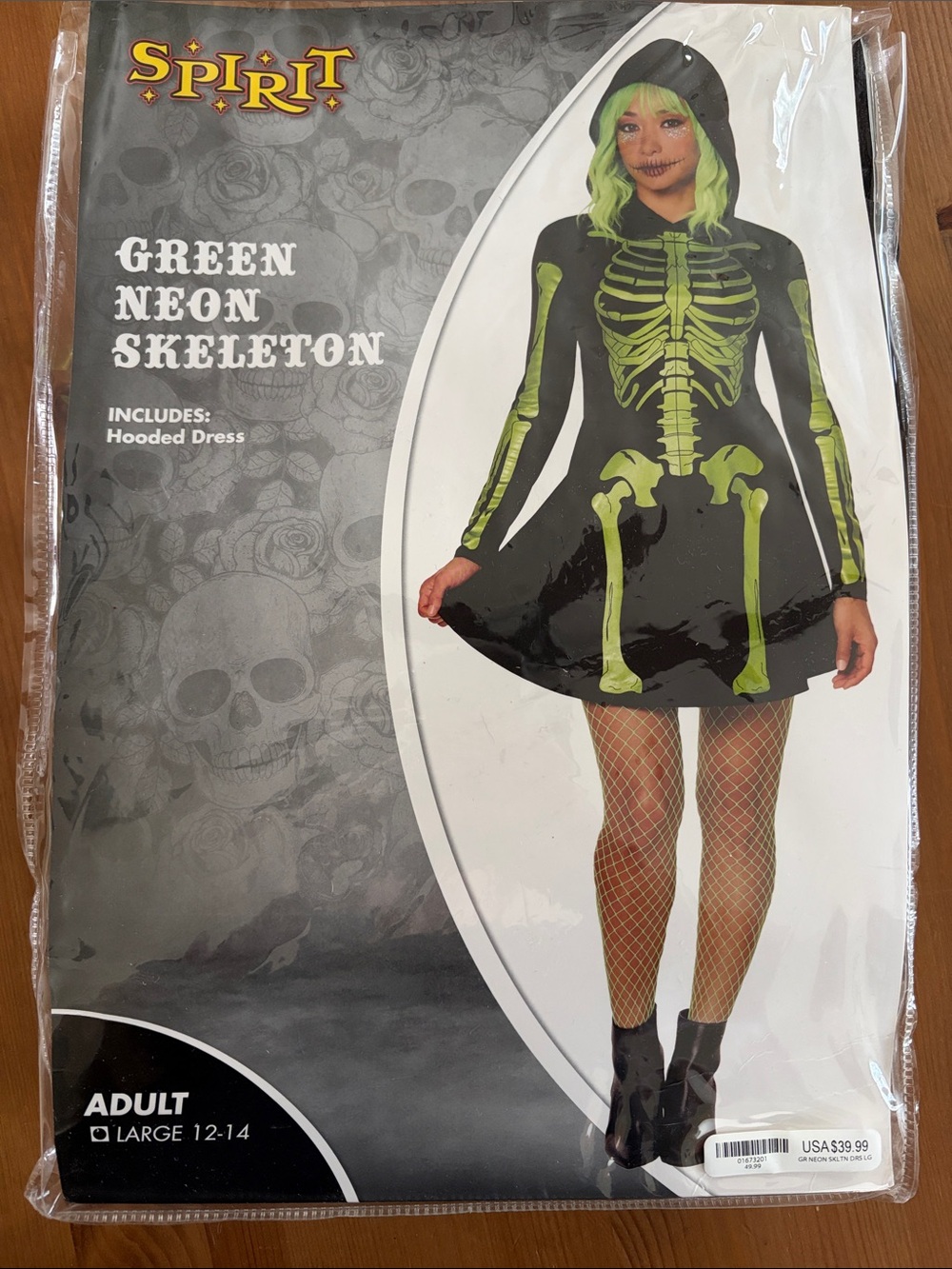 Spirit Halloween Green Neon Skeleton